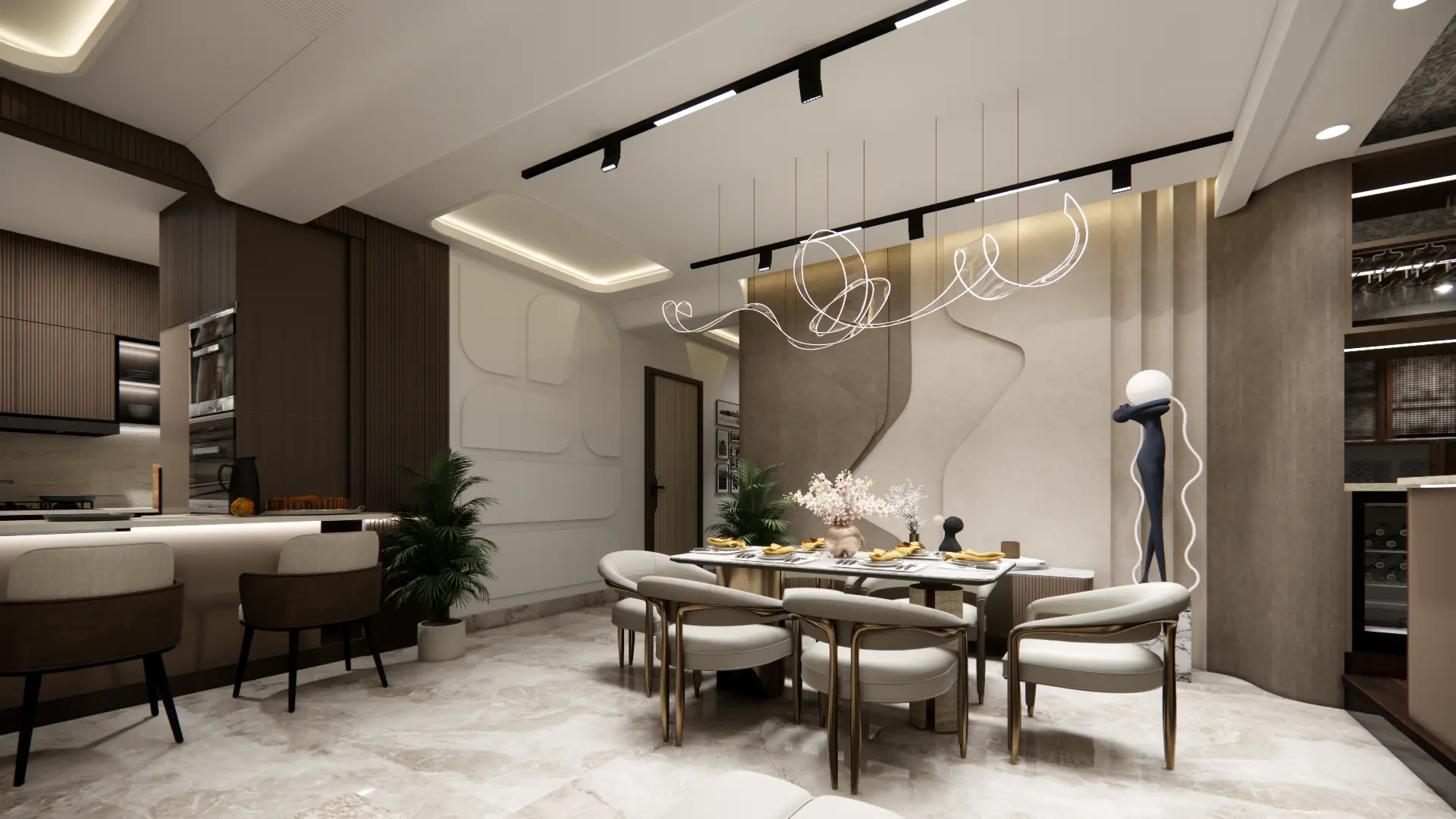 Dining room with kitchen view — Lotus Panache, Noida